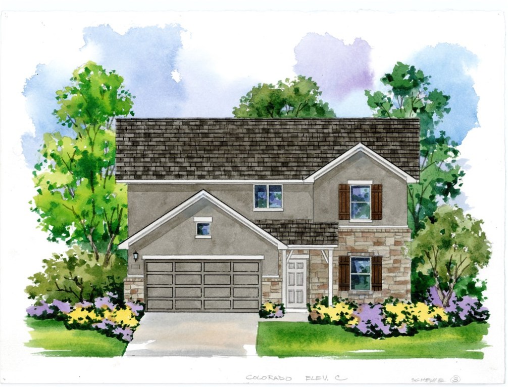 Watercolor painting of suburban house with trees
