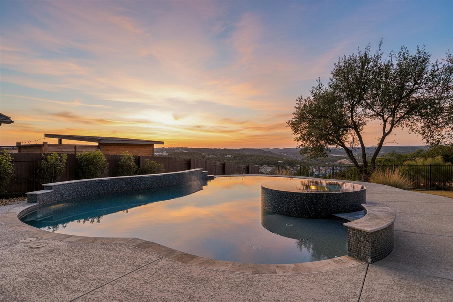 Infinity pool with sunset view