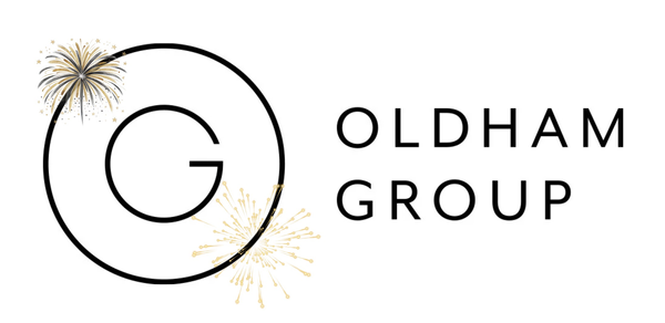 Oldham Group logo with fireworks design.