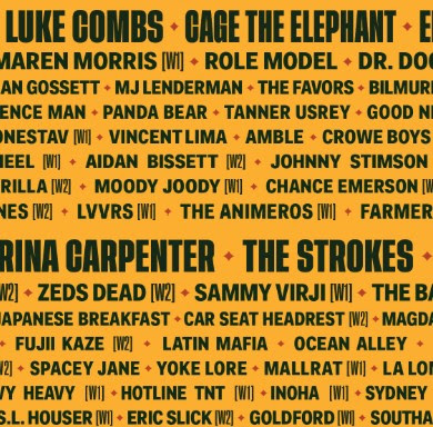 Band names in colorful lineup announcement.