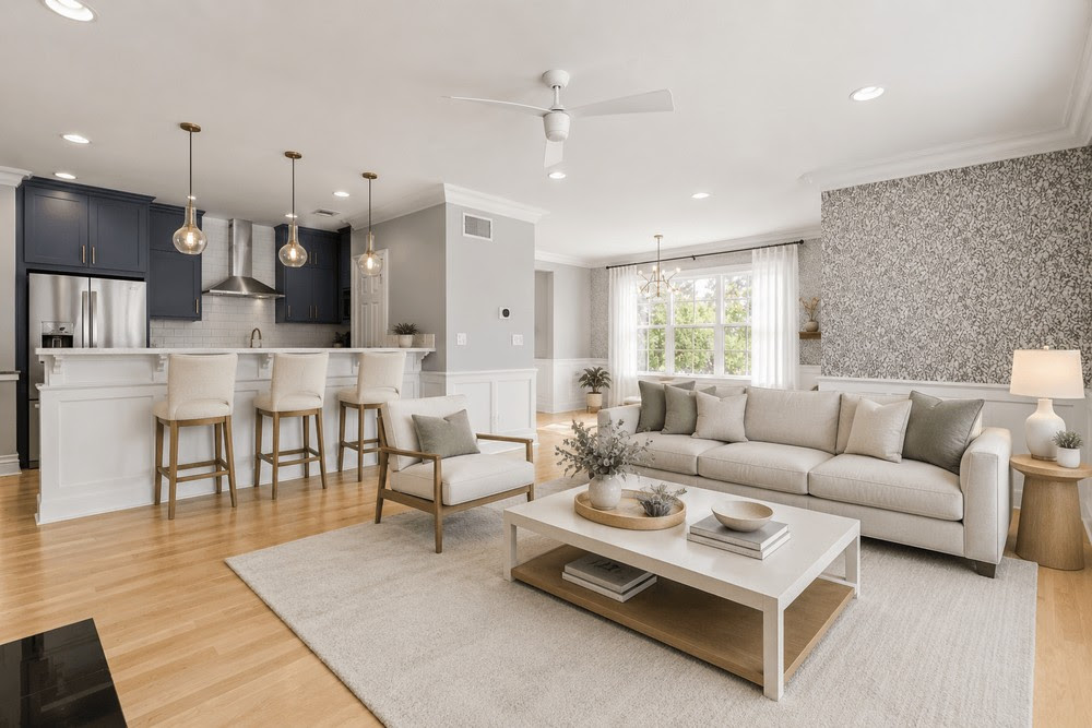 Modern open-concept living room and kitchen interior
