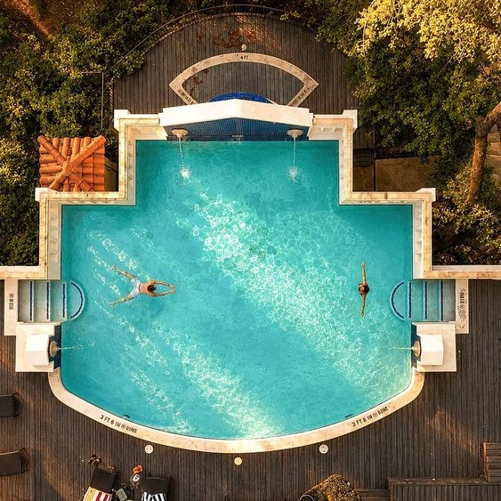 Top view of a symmetrical swimming pool